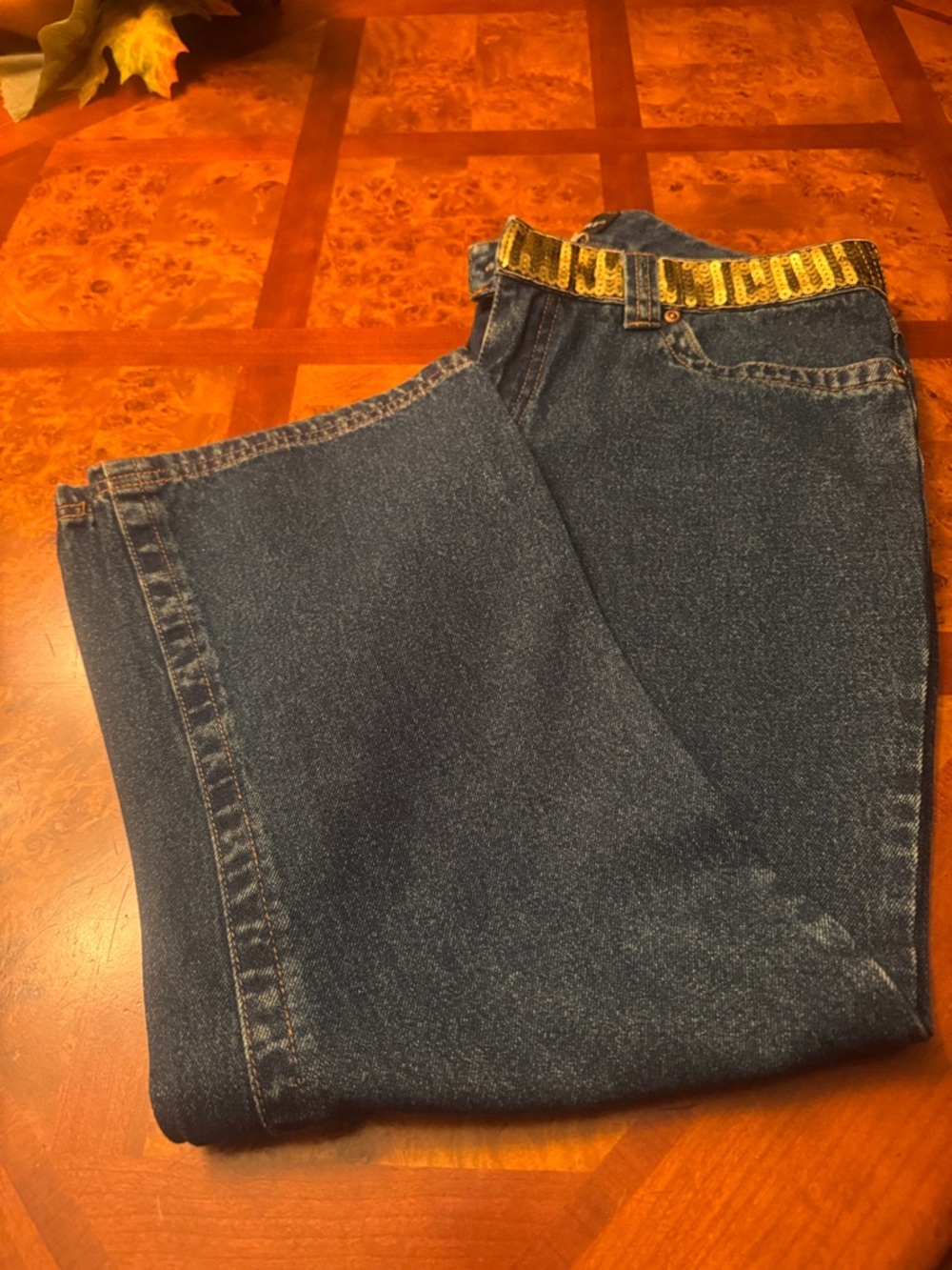 metrostyle Blue Denim Jean Shorts with Gold Sequin Belt - Picture 2 of 4